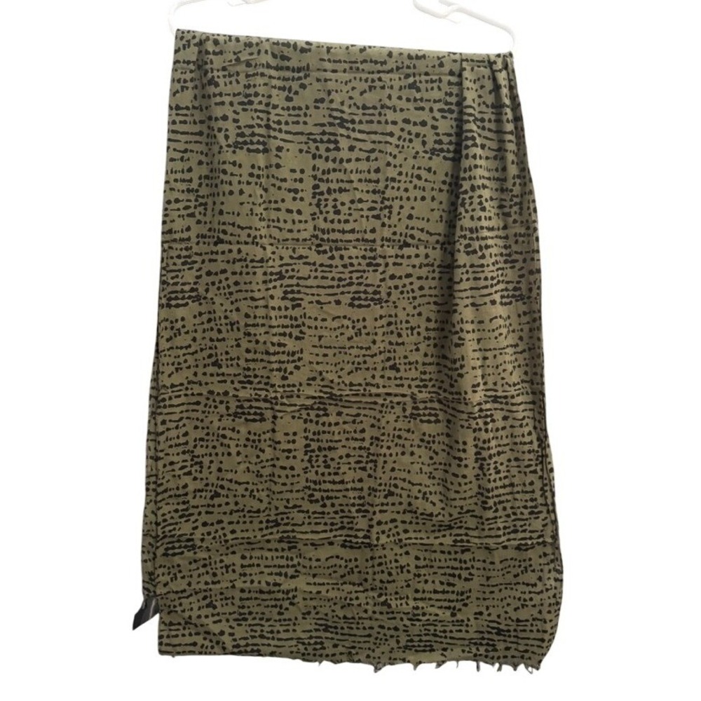 HM Olive Green Black Abstract Dotted Print Cotton Scarf Lightweight Frayed Edge